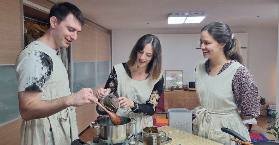Busan: Small-Group Traditional Korean Food Cooking Class - Eating at a personal bapsang table