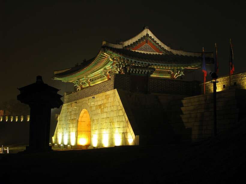 From Seoul: Suwon Hwaseong Fortress Night Tour - Views across Suwon after sunset
