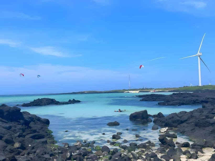 Jeju: K-Drama Spot When Life Gives You Tangerines Hotel Pick - Coffee and turquoise water at Gimnyeong